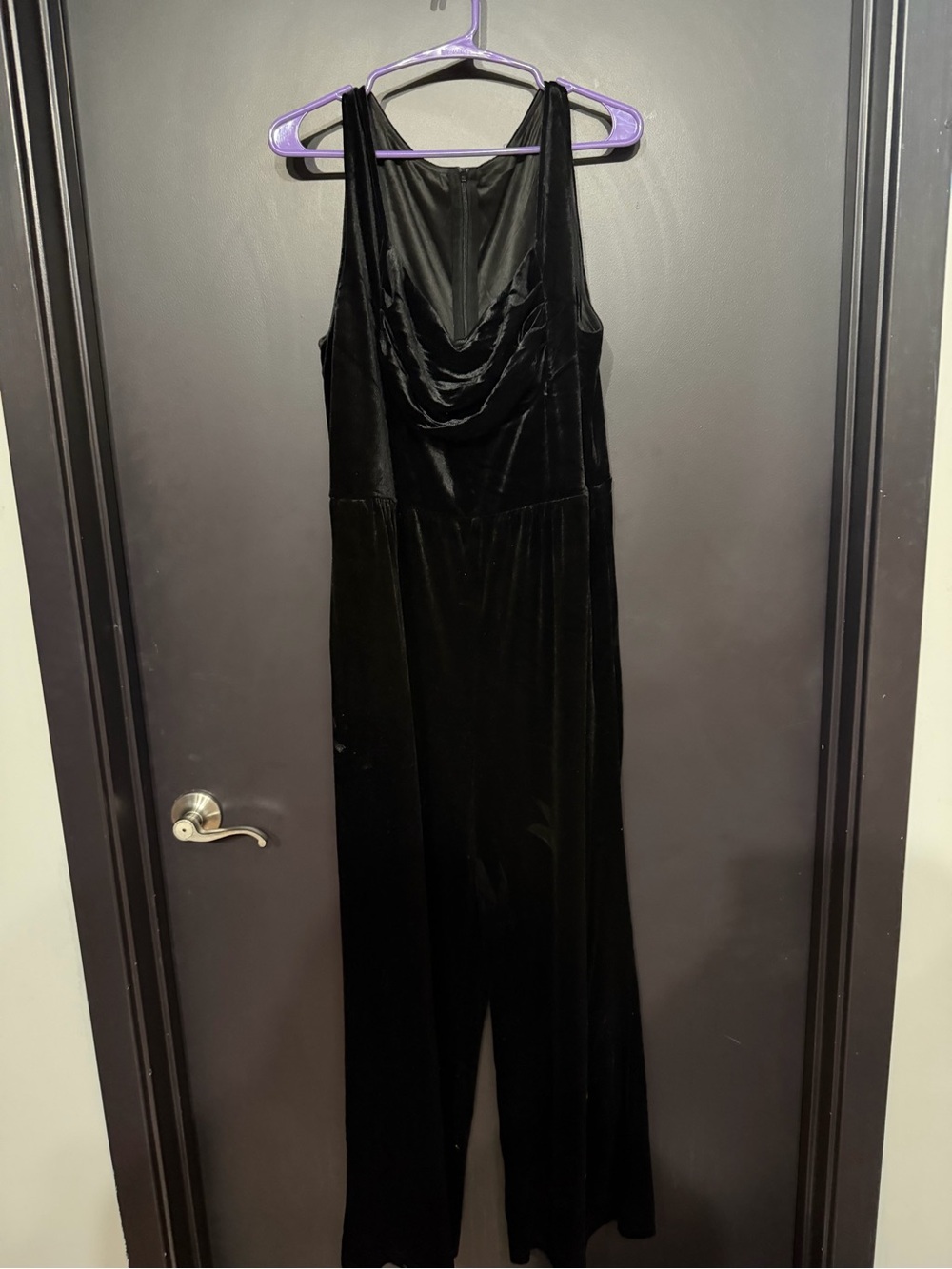 Black Velvet Sleeveless Jumpsuit - Elegant Draped Neck
